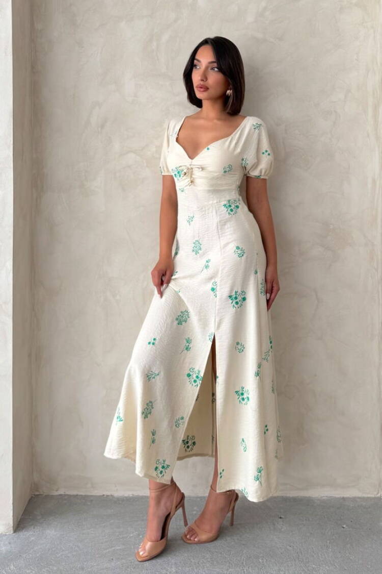 Embroidered Linen Dress - Peanut - Brand: Topshow - Women's Clothing Wholesale - Globality Store