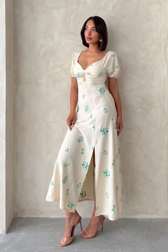 Embroidered Linen Dress - Peanut - Brand: Topshow - Women's Clothing Wholesale - Globality Store
