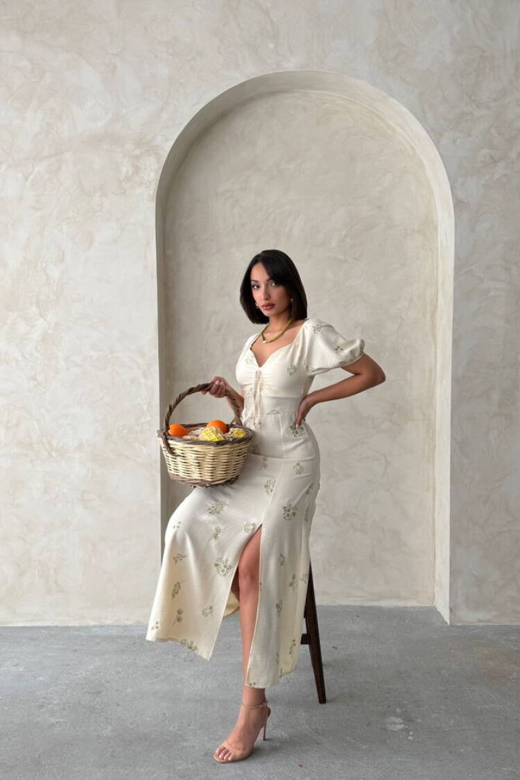 Embroidered Linen Dress - Peanut