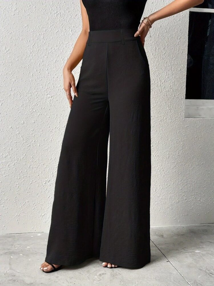 Women's High Waist Side Zipper Slit Wide Leg Aerobin Pants
