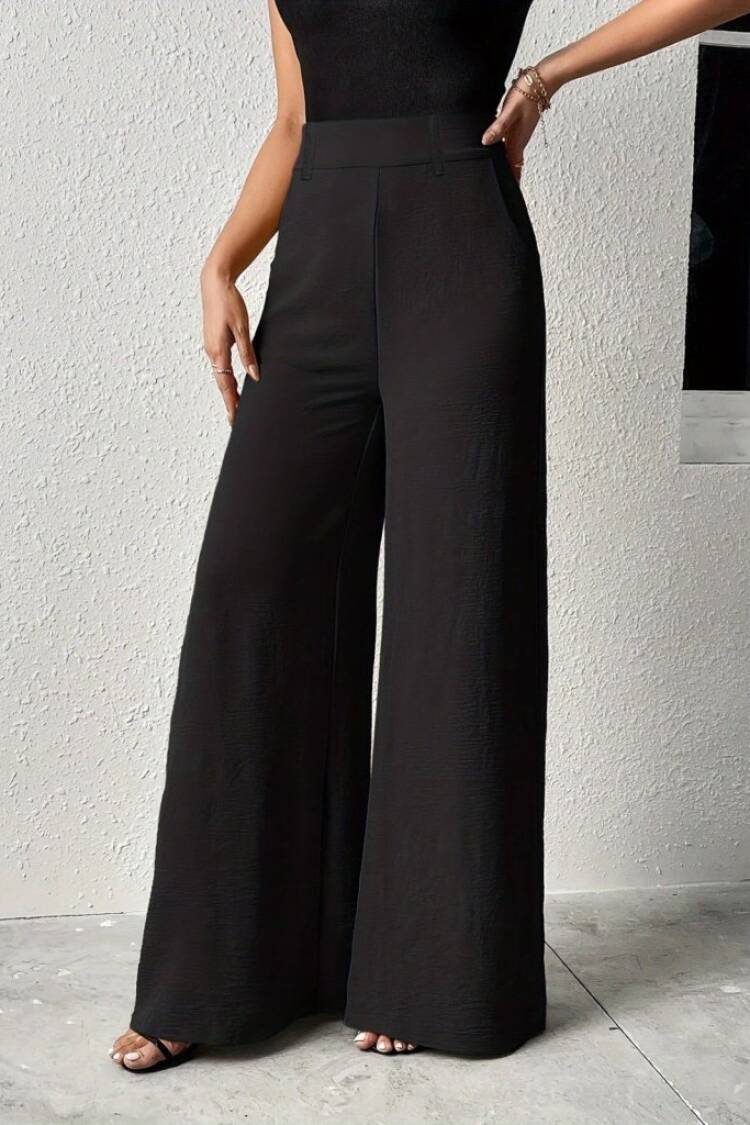 Women's High Waist Side Zipper Slit Wide Leg Aerobin Pants