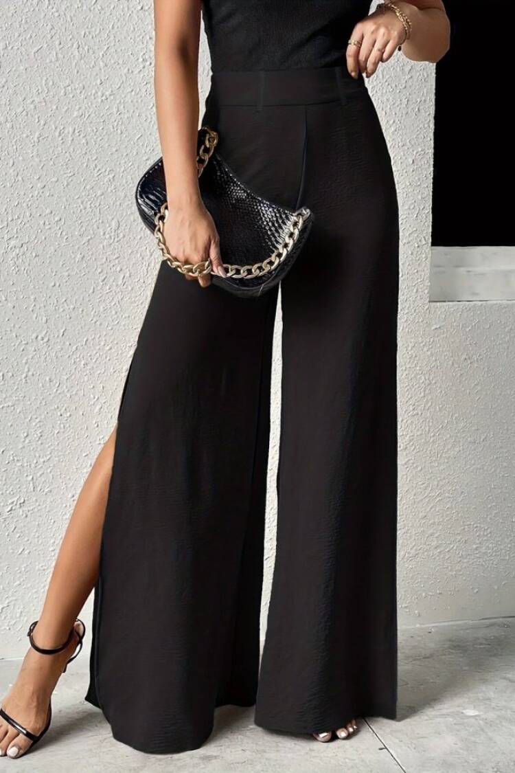 Women's High Waist Side Zipper Slit Wide Leg Aerobin Pants