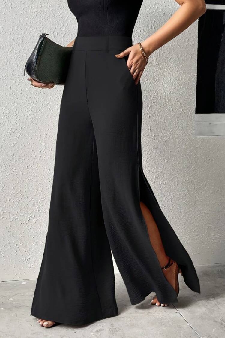 Women's High Waist Side Zipper Slit Wide Leg Aerobin Pants - Brand: Janes - Women's Clothing Wholesale - Globality Store