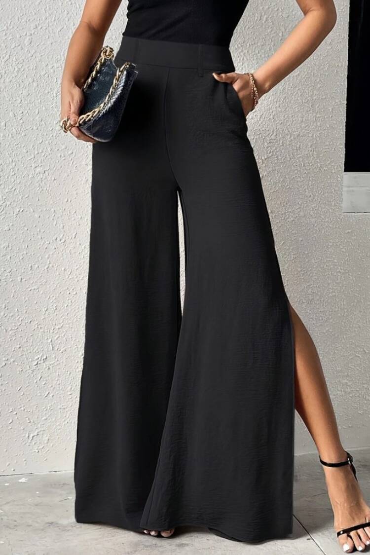 Women's High Waist Side Zipper Slit Wide Leg Aerobin Pants