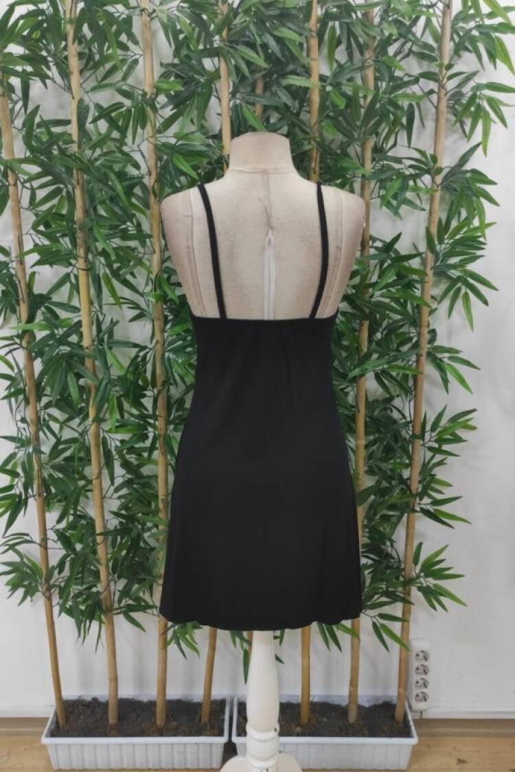 Women's Moon Pattern Viscose Dress With Rope Strap - Black