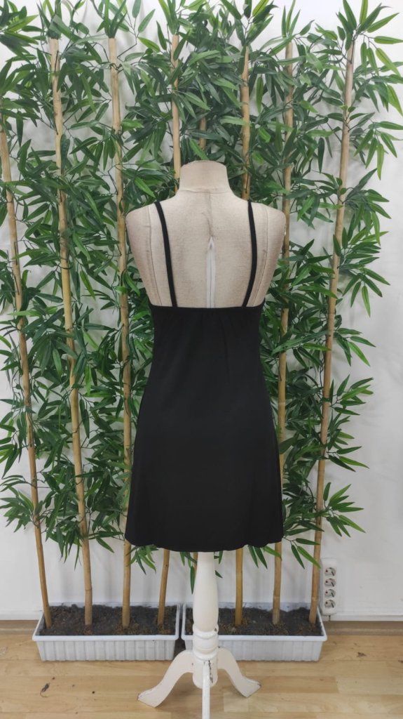 Women's Moon Pattern Viscose Dress With Rope Strap - Black