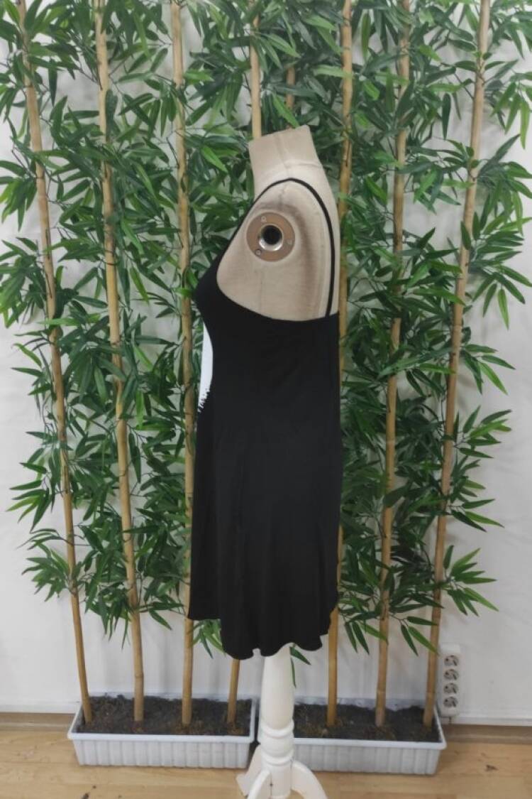 Women's Moon Pattern Viscose Dress With Rope Strap - Black