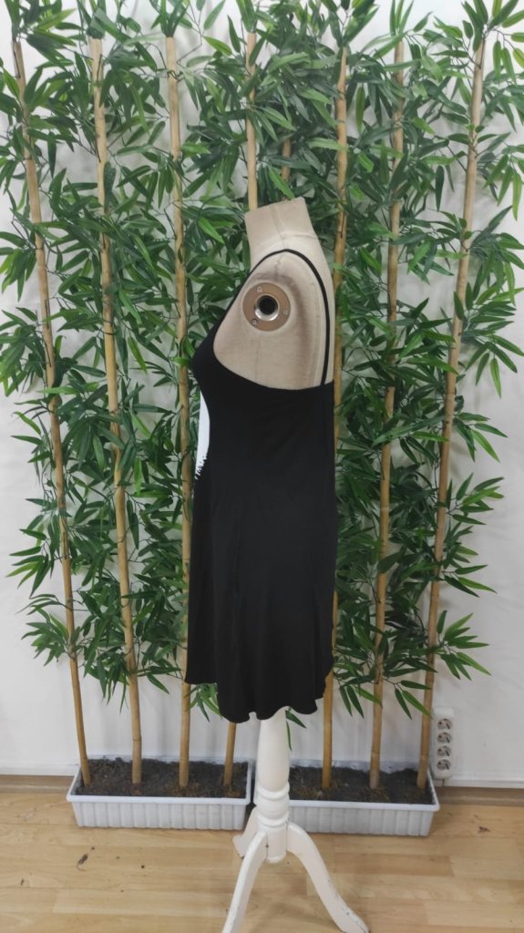 Women's Moon Pattern Viscose Dress With Rope Strap - Black