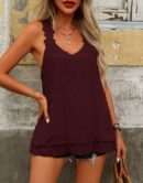 Women's Lace Strap V-Neck Back Cross Detailed Pompom Blouse - Burgundy - Brand: Janes - Women's Clothing Wholesale - Globality Store