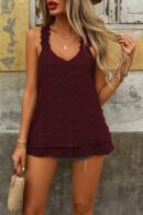 Women's Lace Strap V-Neck Back Cross Detailed Pompom Blouse - Burgundy - Brand: Janes - Women's Clothing Wholesale - Globality Store
