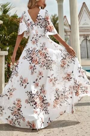 Women's Short Sleeve V-Neck Floral Print Suprem Dress