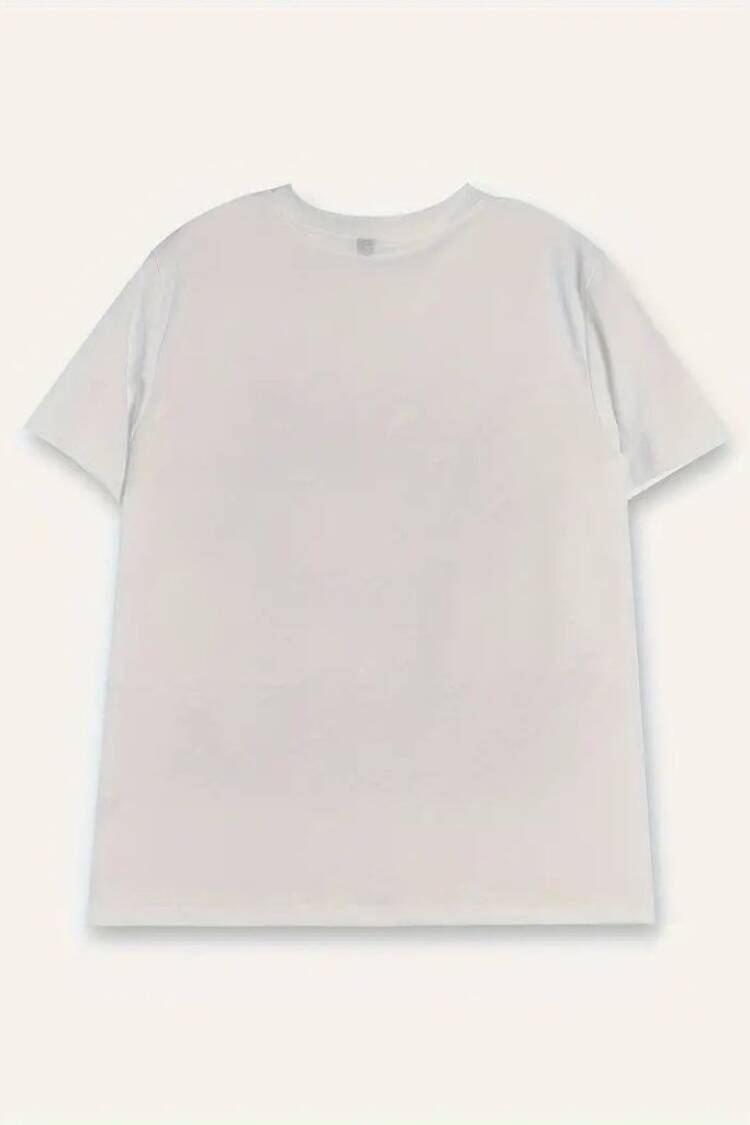 Women's Short Sleeve Crew Neck Cat Printed Suprem Blouse - White