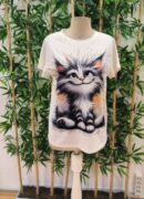 Women's Short Sleeve Crew Neck Cat Printed Suprem Blouse - White - Brand: Janes - Women's Clothing Wholesale - Globality Store