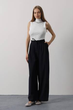 Pleated Lace Oversize Pants - Navy - Brand: Reyon - Women's Clothing Wholesale - Globality Store