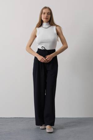 Pleated Lace Oversize Pants - Navy - Brand: Reyon - Women's Clothing Wholesale - Globality Store