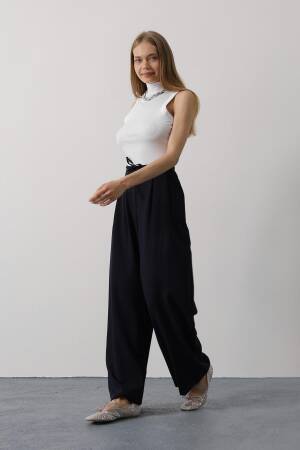 Pleated Lace Oversize Pants - Navy - Brand: Reyon - Women's Clothing Wholesale - Globality Store