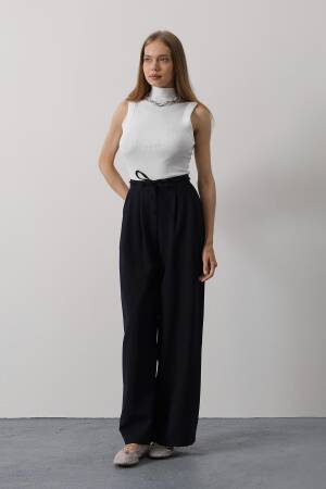 Pleated Lace Oversize Pants - Navy - Brand: Reyon - Women's Clothing Wholesale - Globality Store