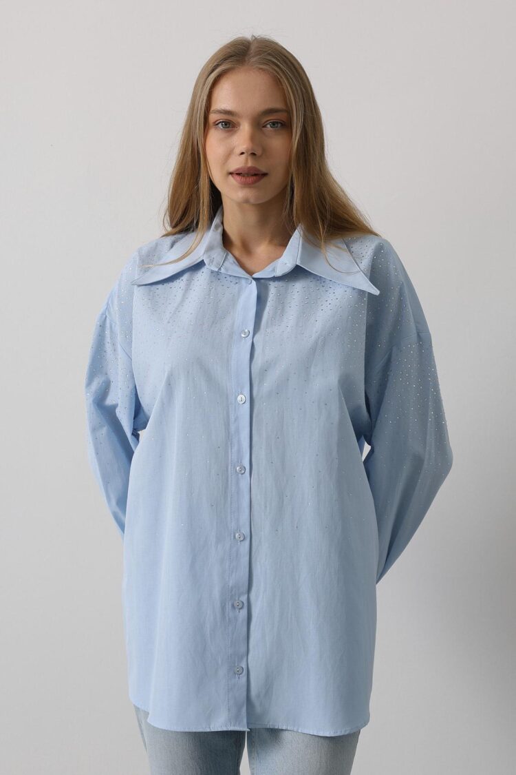 Stone Pointed Collar Shirt - Baby - Brand: Reyon - Women's Clothing Wholesale - Globality Store