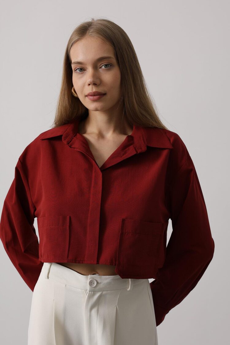 Short Size Double Pocket Shirt - Burgundy