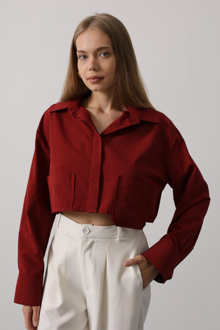 Short Size Double Pocket Shirt - Burgundy