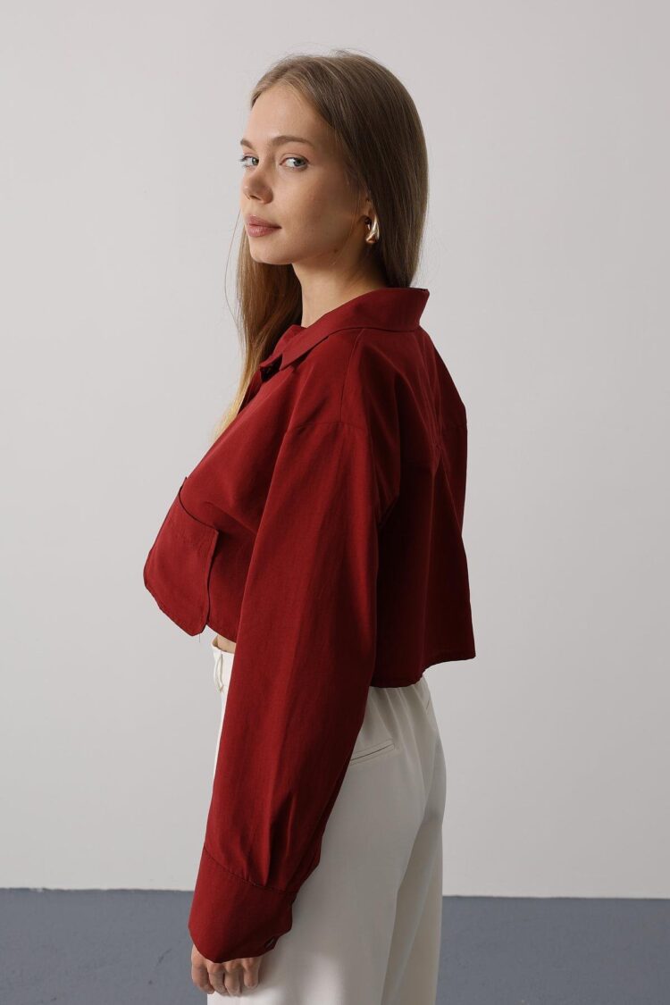 Short Size Double Pocket Shirt - Burgundy