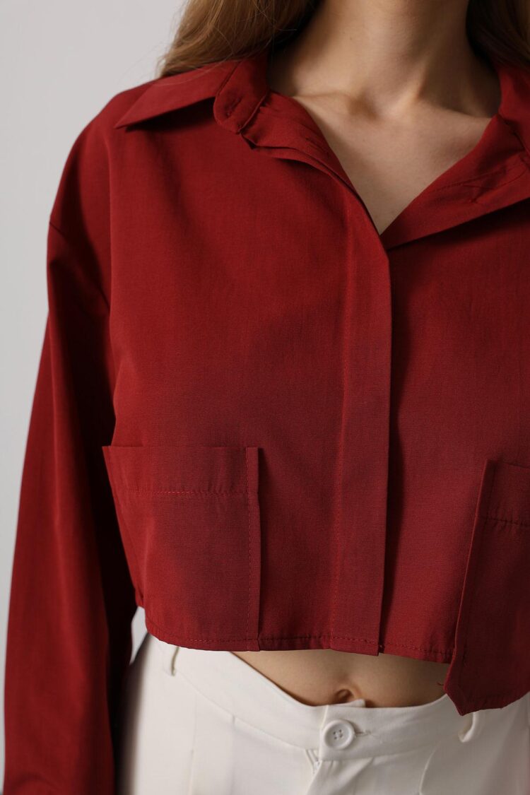 Short Size Double Pocket Shirt - Burgundy