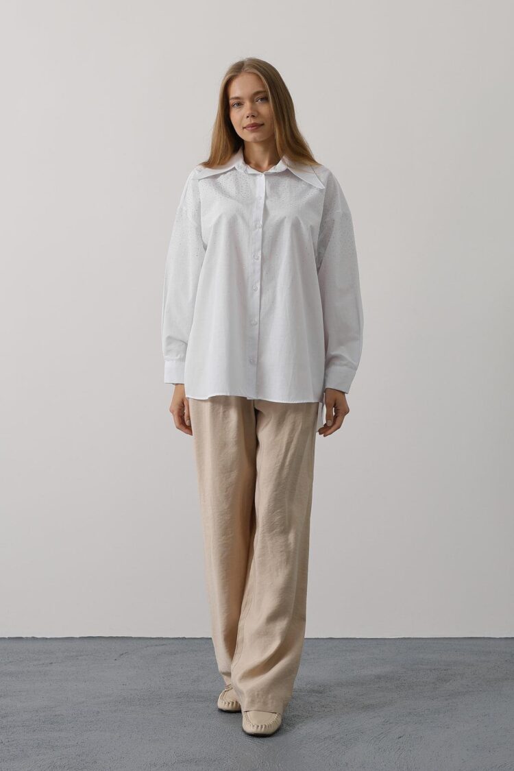 Stone Pointed Collar Shirt - Brand: Reyon - Women's Clothing Wholesale - Globality Store