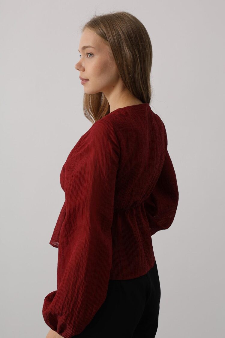V-Neck Lace Blouse - Burgundy