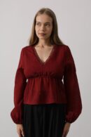 V-Neck Lace Blouse - Burgundy - Brand: Reyon - Women's Clothing Wholesale - Globality Store