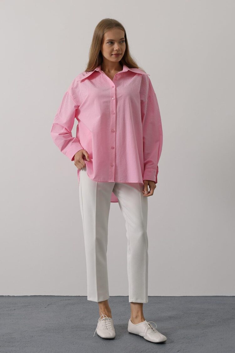 Rhinestone Pointed Collar Shirt - Brand: Reyon - Women's Clothing Wholesale - Globality Store