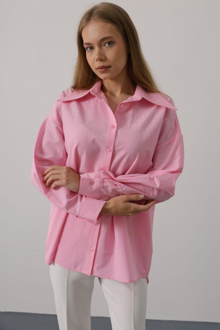 Rhinestone Pointed Collar Shirt