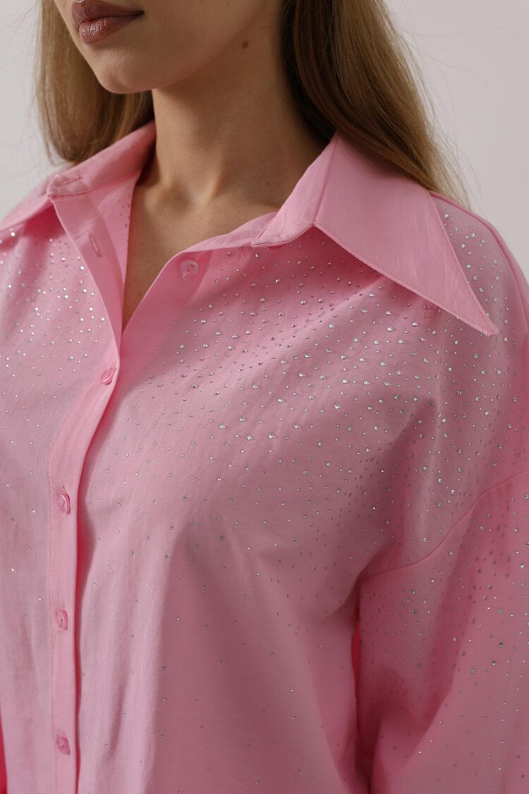 Rhinestone Pointed Collar Shirt
