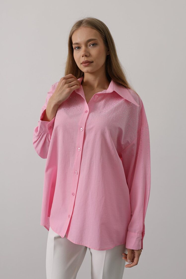 Rhinestone Pointed Collar Shirt