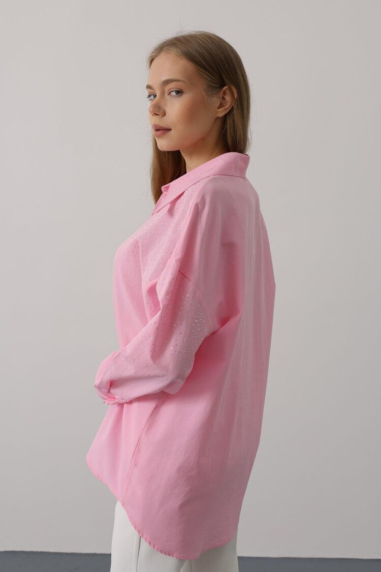Rhinestone Pointed Collar Shirt