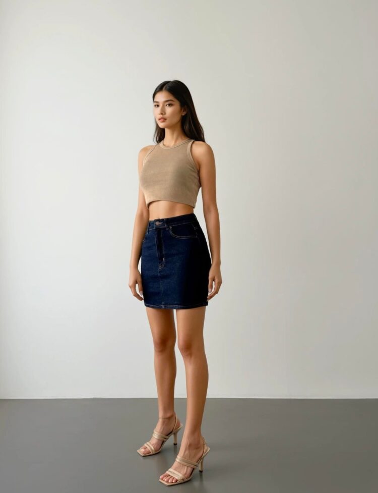 Pocket Detailed Above Knee Navy Blue Denim Skirt - Brand: LACARINO - Women's Clothing Wholesale - Globality Store