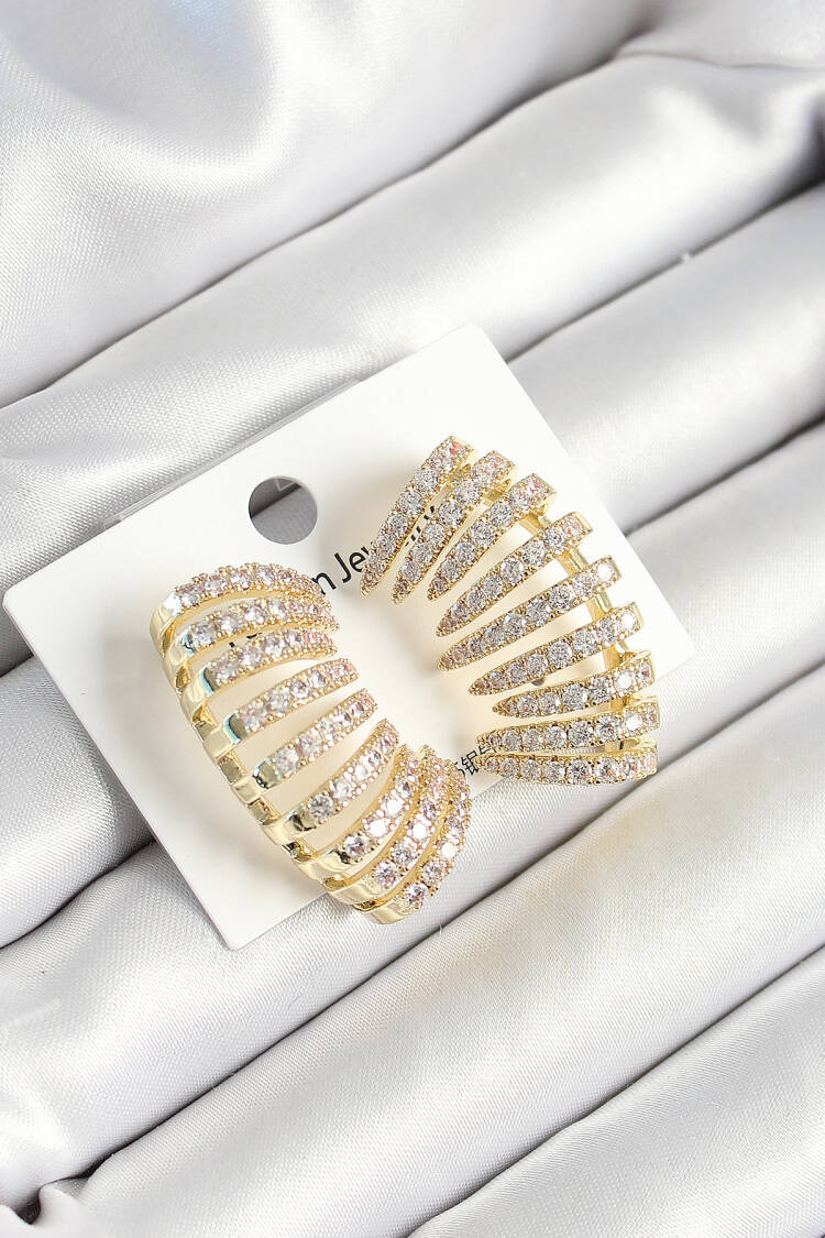 Brass Zircon Stone Multiple Look Pattern Gold Color Women's Earrings - Brand: Ebijuteri - Women's Clothing Wholesale - Globality Store