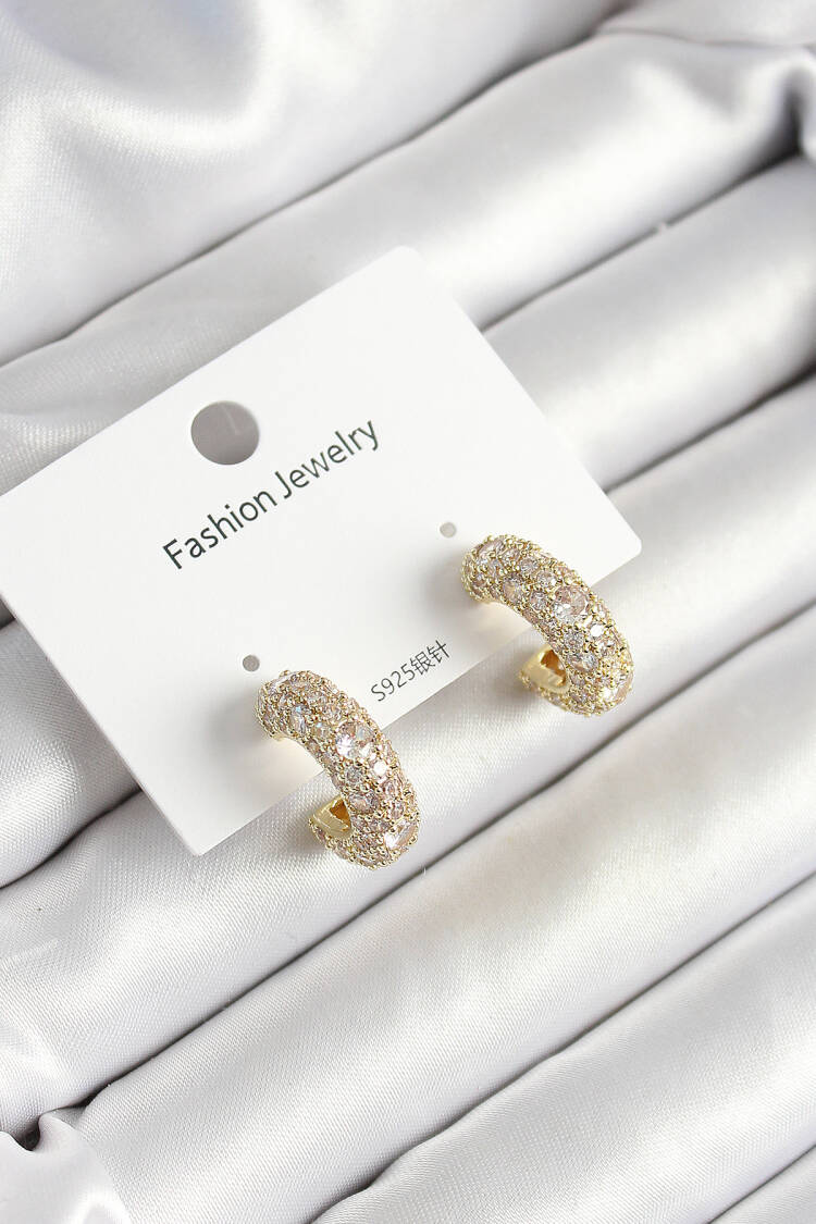 Brass Zircon Stone Ring Pattern Gold Color Women's Earrings - Brand: Ebijuteri - Women & Kids, Baby Clothes Wholesale - Globality Store