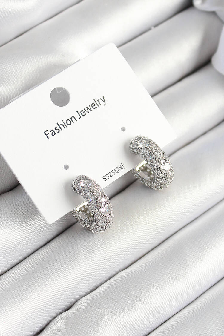 Brass Zircon Stone Ring Pattern Silver Color Women's Earrings - Brand: Ebijuteri - Women & Kids, Baby Clothes Wholesale - Globality Store