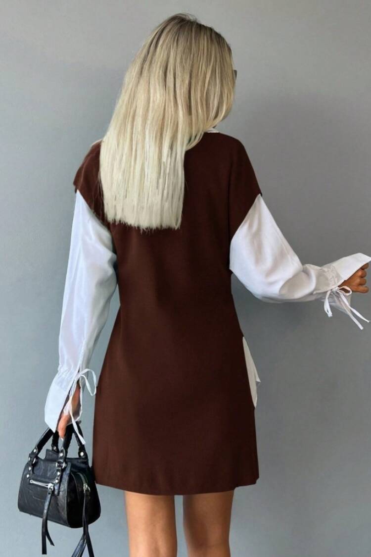 Women's V-Neck Slit Detail Back Tie Knitwear Blouse - Burgundy