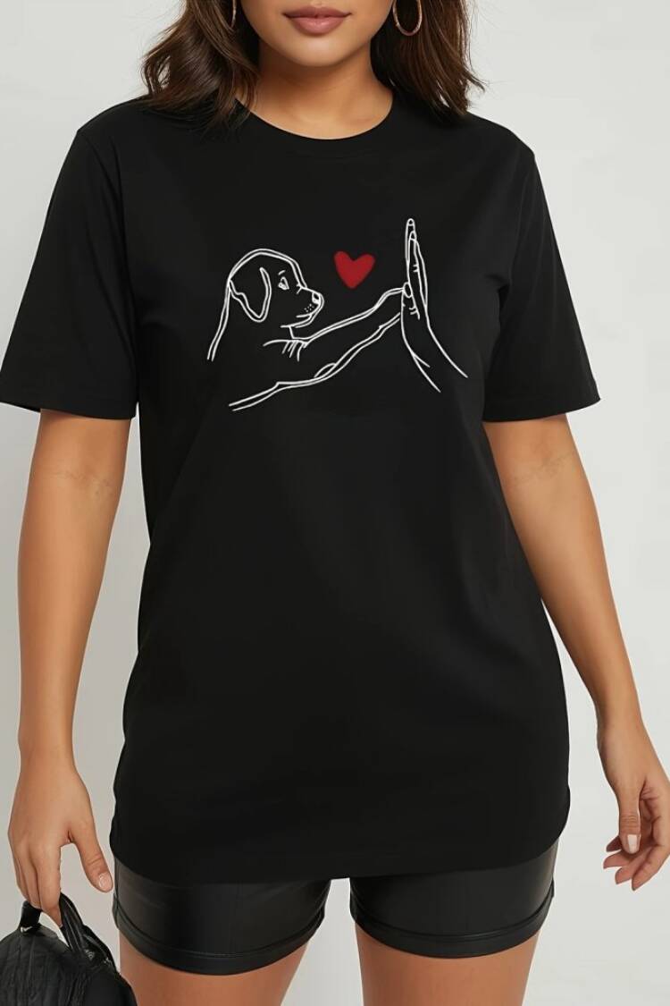 Women's Short Sleeve Crew Neck Dog Printed Viscose Blouse - Brand: Janes - Women's Clothing Wholesale - Globality Store