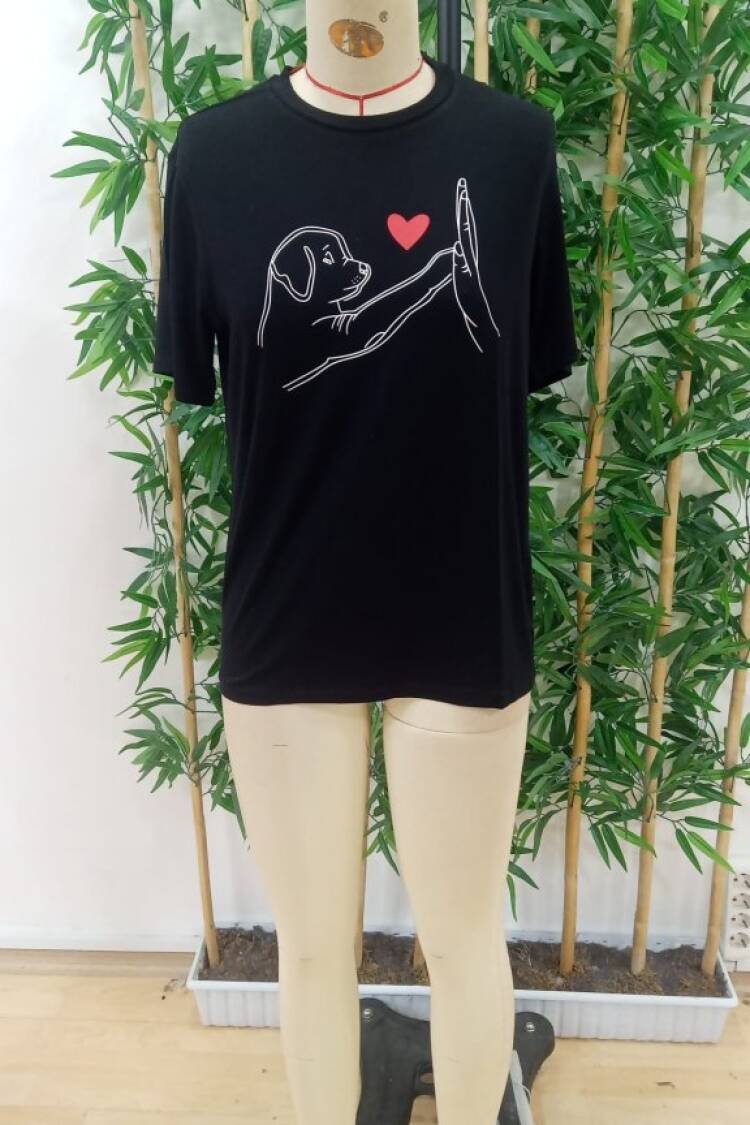 Women's Short Sleeve Crew Neck Dog Printed Viscose Blouse