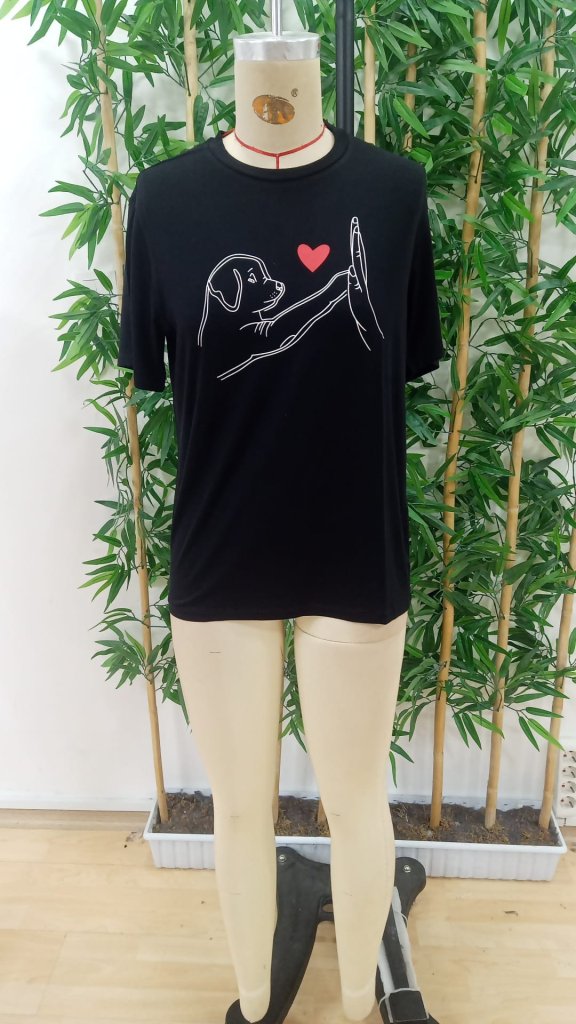 Women's Short Sleeve Crew Neck Dog Printed Viscose Blouse