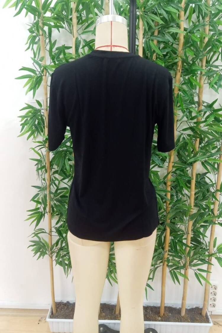 Women's Short Sleeve Crew Neck Dog Printed Viscose Blouse