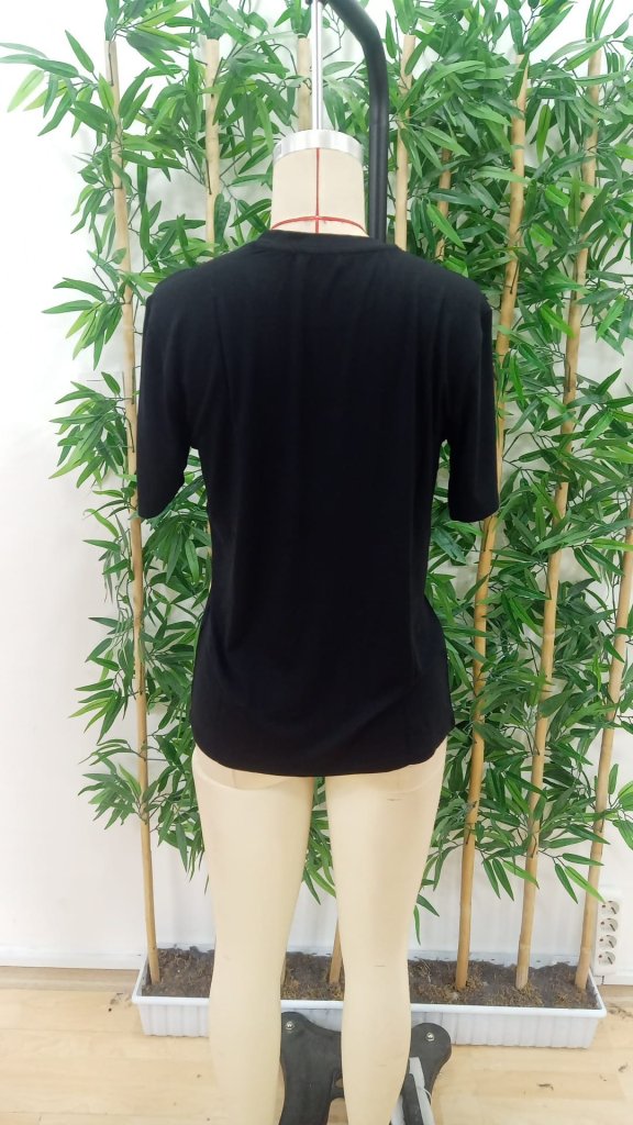 Women's Short Sleeve Crew Neck Dog Printed Viscose Blouse
