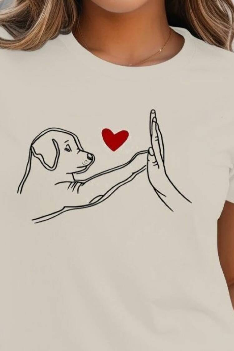 Women's Short Sleeve Crew Neck Dog Printed Viscose Blouse