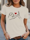 Women's Short Sleeve Crew Neck Dog Printed Viscose Blouse - Brand: Janes - Women's Clothing Wholesale - Globality Store