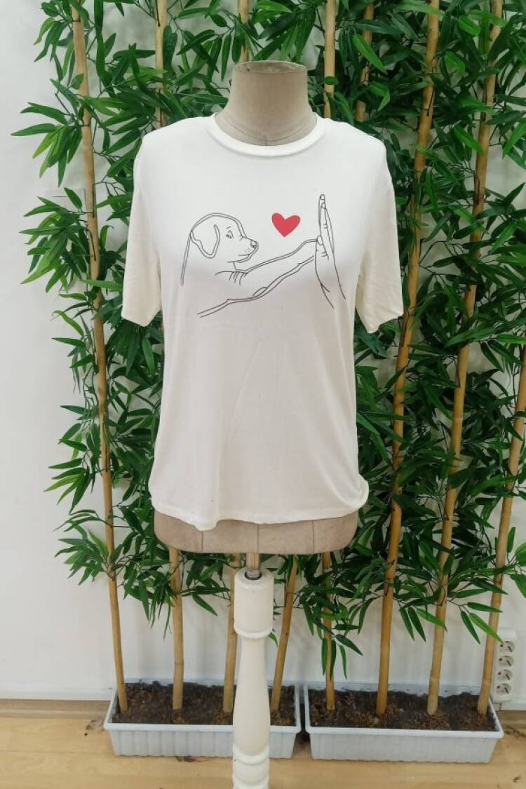 Women's Short Sleeve Crew Neck Dog Printed Viscose Blouse
