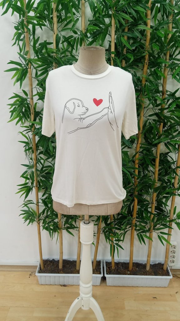 Women's Short Sleeve Crew Neck Dog Printed Viscose Blouse