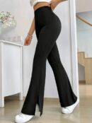Women's High Waist Side Slit Side Slit Plunge Pants - Black - Brand: Janes - Women's Clothing Wholesale - Globality Store