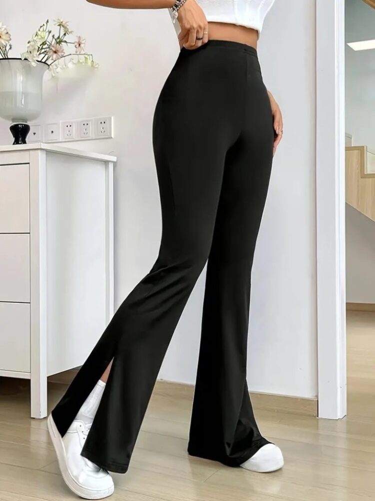 Women's High Waist Side Slit Side Slit Plunge Pants - Black - Brand: Janes - Women's Clothing Wholesale - Globality Store